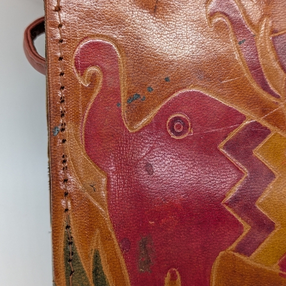 Vintage Orange Red Safari Elephant Leather Crossbody Bag Purse - Picture 6 of 14